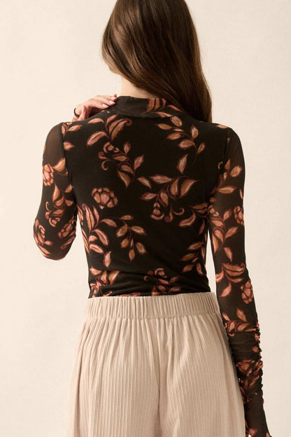 Festive Fall Floral Mesh Thumbhole Bodysuit
