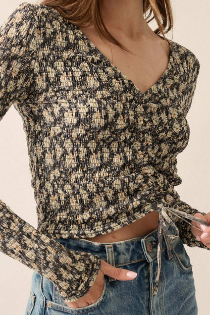 Bloom Boom Smocked Floral Mesh Drawstring Top