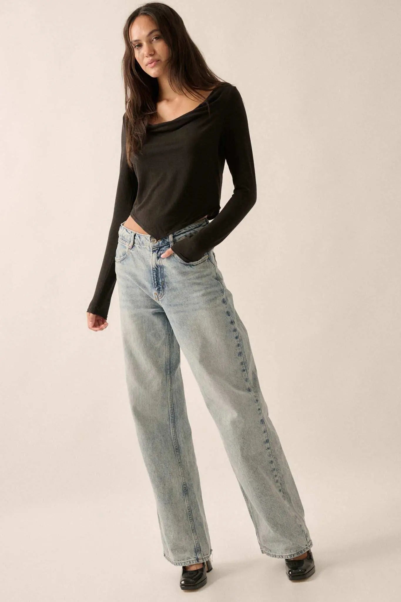 Over and Over Cowl Neck Bandana-Hem Baby Rib Top