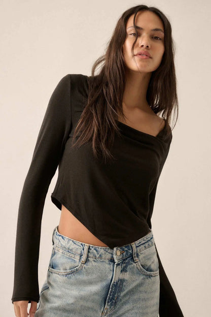 Over and Over Cowl Neck Bandana-Hem Baby Rib Top