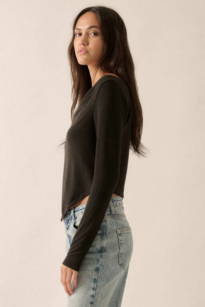 Over and Over Cowl Neck Bandana-Hem Baby Rib Top