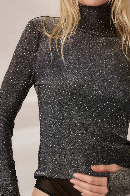 Glam Galaxy Studded Metallic Mock-Neck Bodysuit