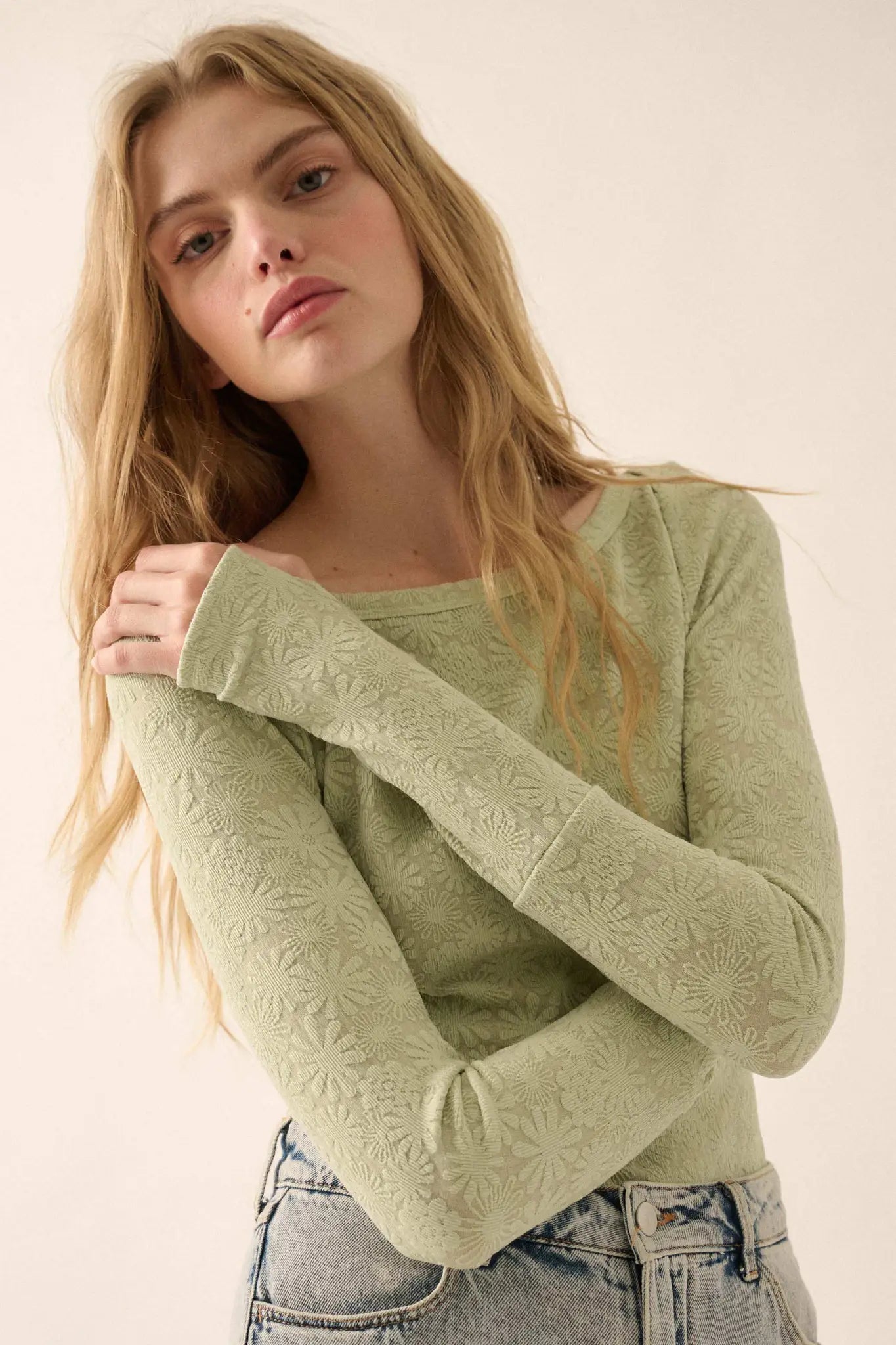 Petal Power Floral Jacquard Thumbhole Bodysuit
