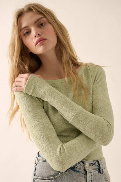 Petal Power Floral Jacquard Thumbhole Bodysuit