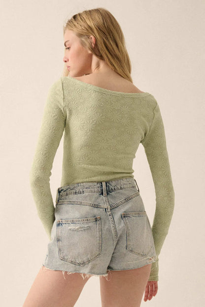 Petal Power Floral Jacquard Thumbhole Bodysuit