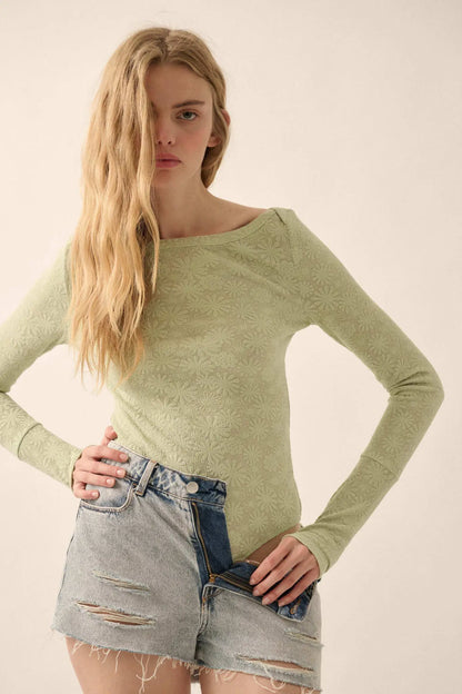 Petal Power Floral Jacquard Thumbhole Bodysuit