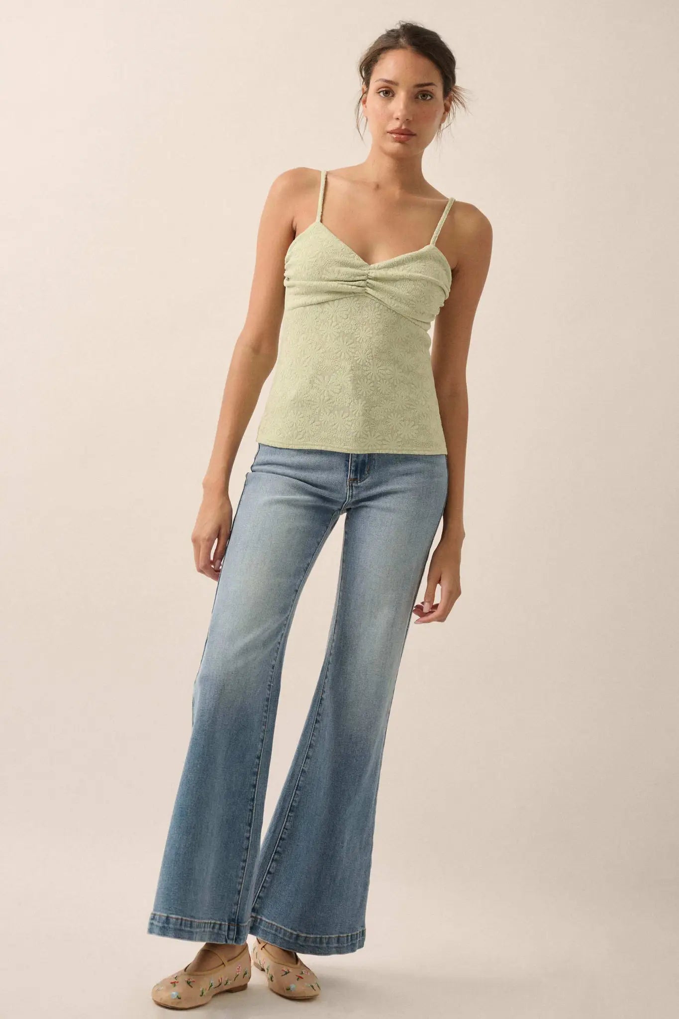 Pure Petals Floral Jacquard Ruched Cami Top