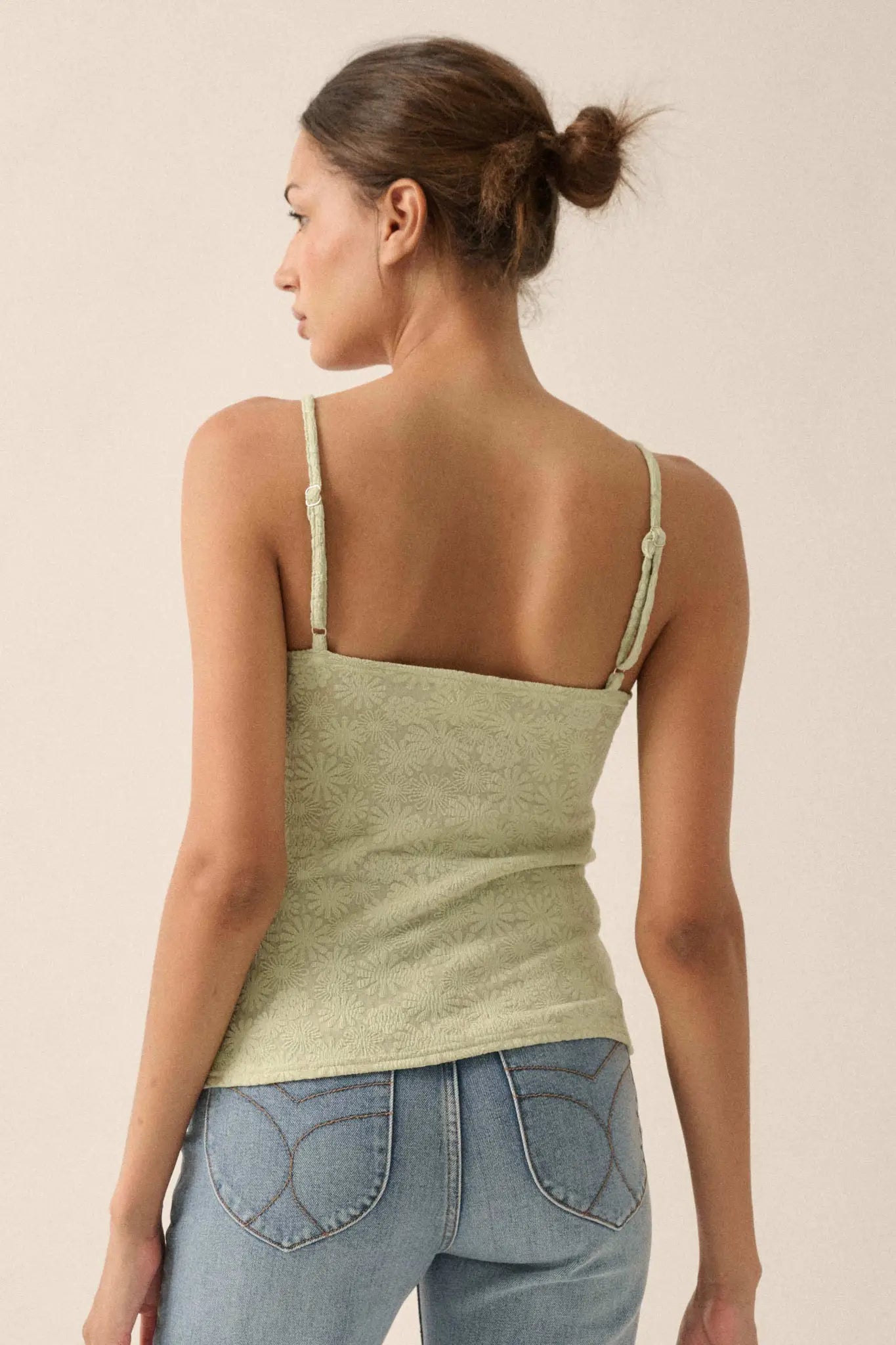 Pure Petals Floral Jacquard Ruched Cami Top