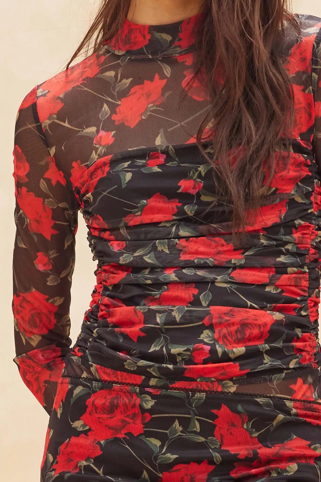 Blooming Love Ruched Floral Mesh Bodysuit