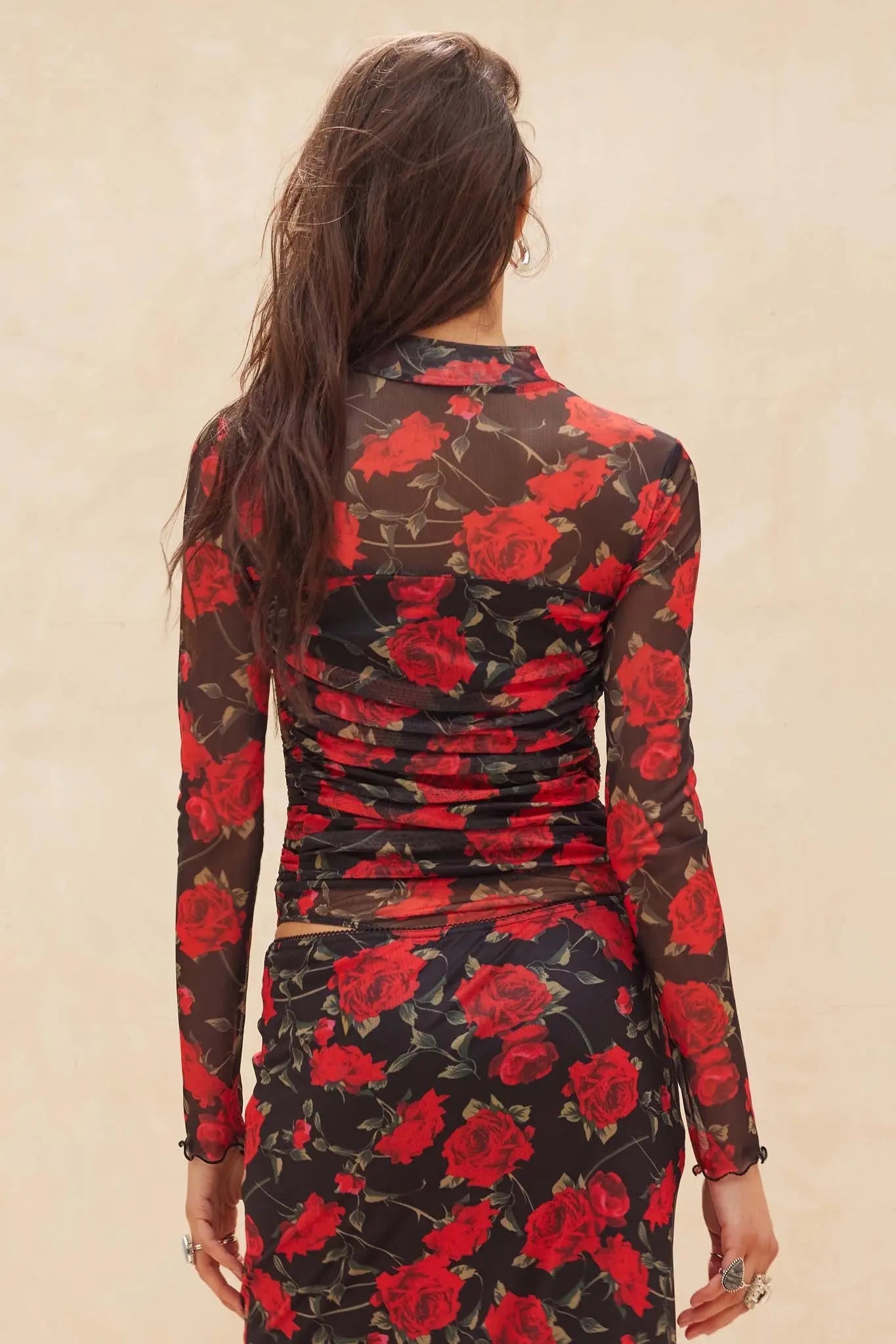 Blooming Love Ruched Floral Mesh Bodysuit
