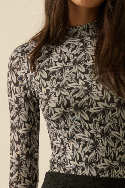 Pretty Petals Floral Mesh Mock-Neck Bodysuit