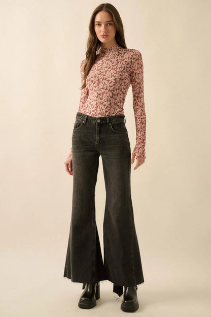 Pretty Petals Floral Mesh Mock-Neck Bodysuit