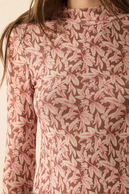 Pretty Petals Floral Mesh Mock-Neck Bodysuit