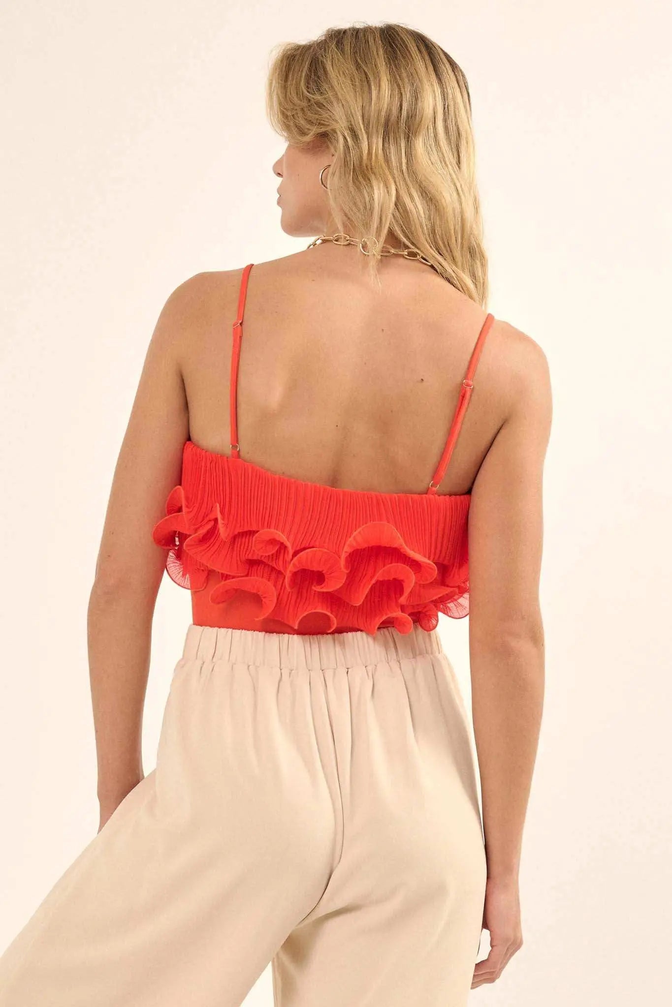 Frill It Up Pleated Ruffle Cami Bodysuit