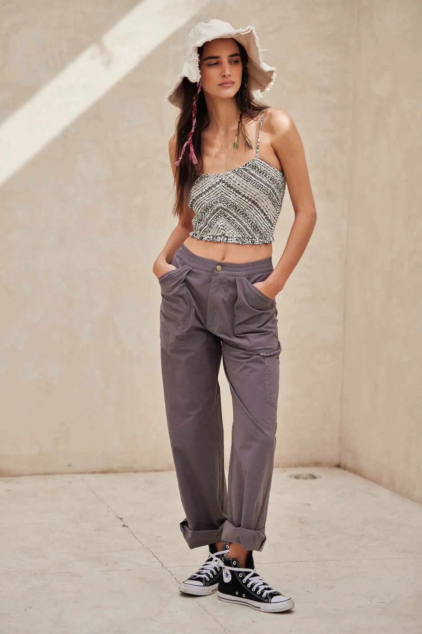 Ready to Roam Smocked Geo-Print Cropped Cami Top