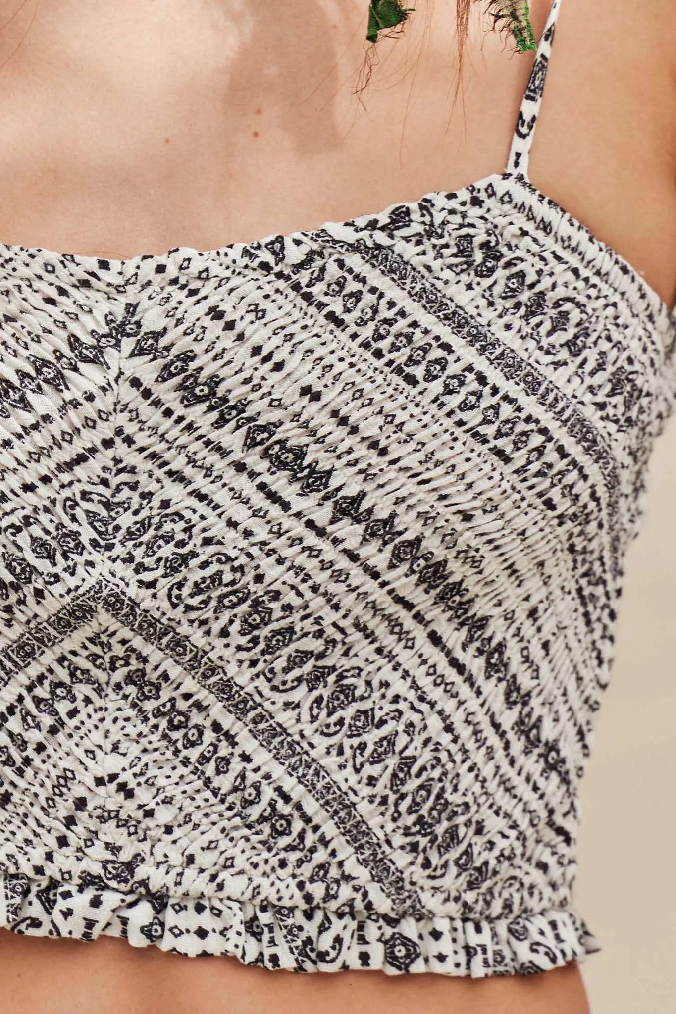 Ready to Roam Smocked Geo-Print Cropped Cami Top
