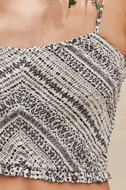 Ready to Roam Smocked Geo-Print Cropped Cami Top