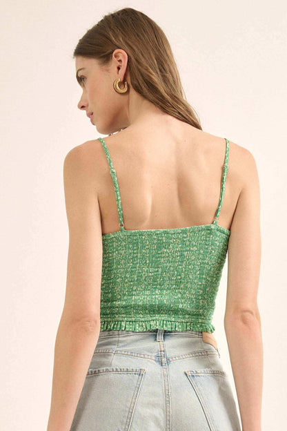 Ready to Roam Smocked Geo-Print Cropped Cami Top