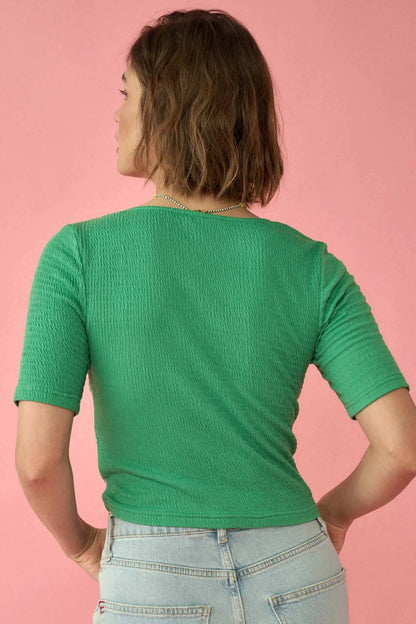 Promise the Label Smocked Jersey Button-Up Top