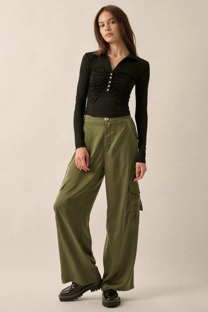 Promise the Label Rib-Knit Ruched Henley Top