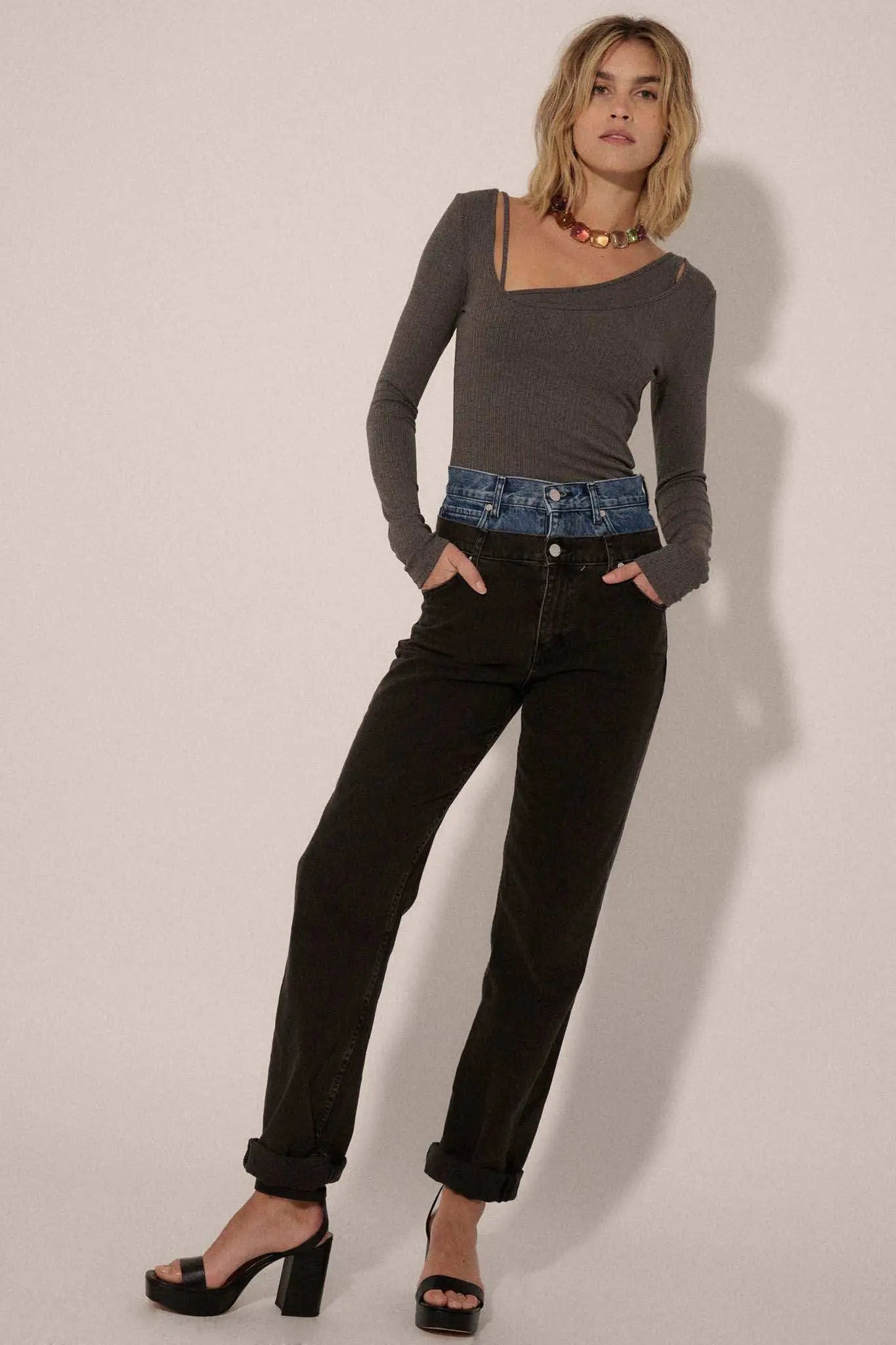 Promise the Label Rib-Knit Layered Asymmetrical Top