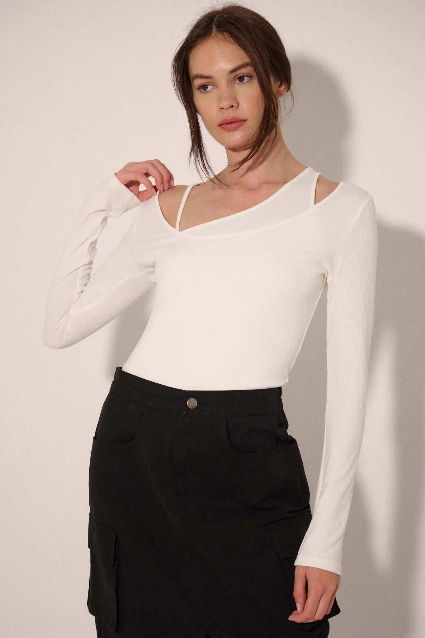 Promise the Label Rib-Knit Layered Asymmetrical Top