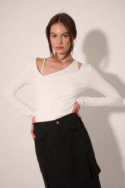 Promise the Label Rib-Knit Layered Asymmetrical Top