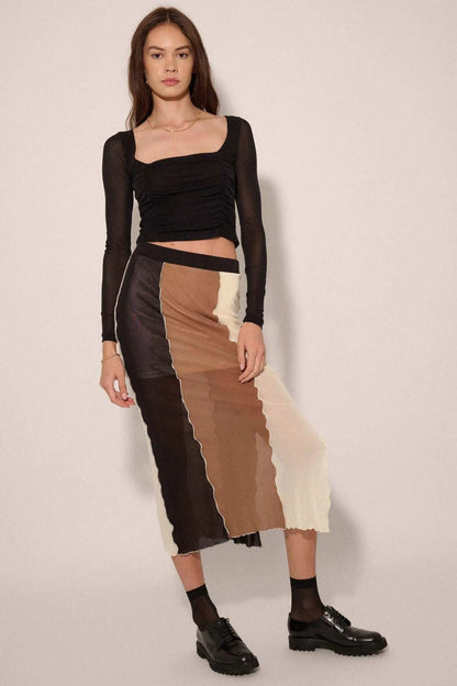 Sheer and Now Ruched Mesh Square Neck Crop Top
