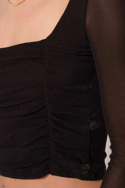 Sheer and Now Ruched Mesh Square Neck Crop Top