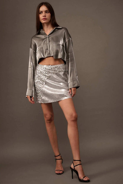 Silver Screen Metallic Lamé Cropped Shirt