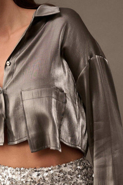 Silver Screen Metallic Lamé Cropped Shirt