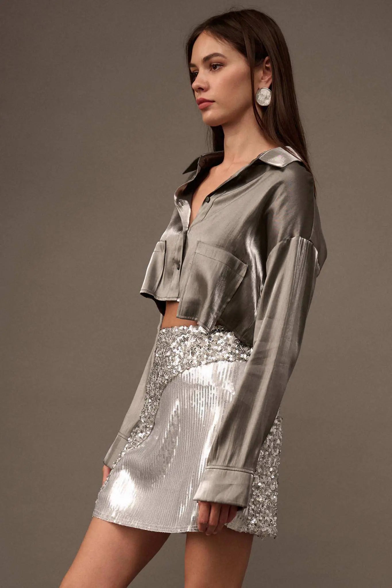 Silver Screen Metallic Lamé Cropped Shirt