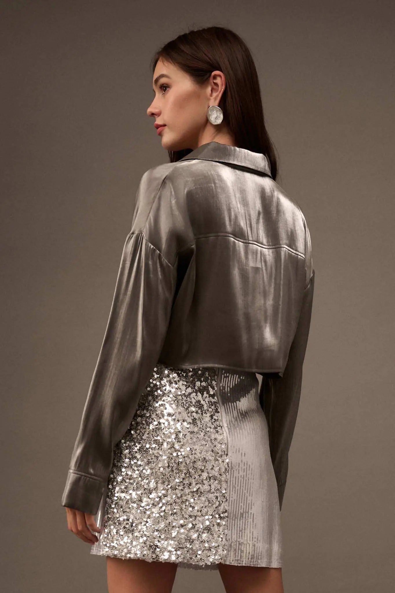 Silver Screen Metallic Lamé Cropped Shirt