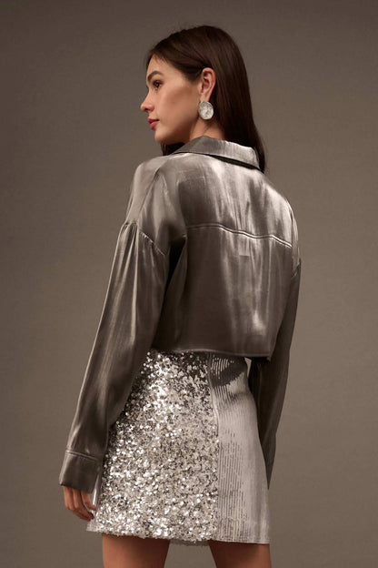 Silver Screen Metallic Lamé Cropped Shirt