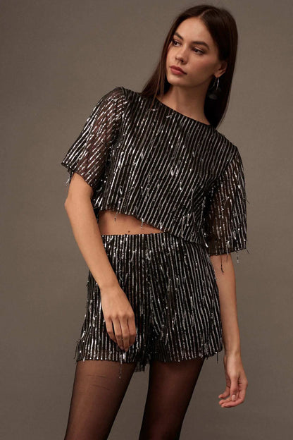Razzle Dazzle Sequin Stripe Crop Top