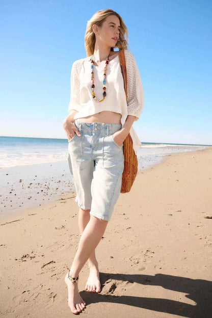 Letting Go Lace-Sleeve Mixed Media High-Low Top