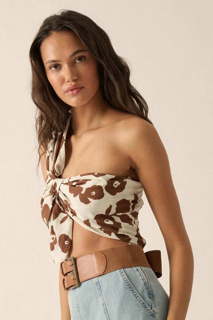 Playful Poppies Floral One-Shoulder Wrap Bandeau Top