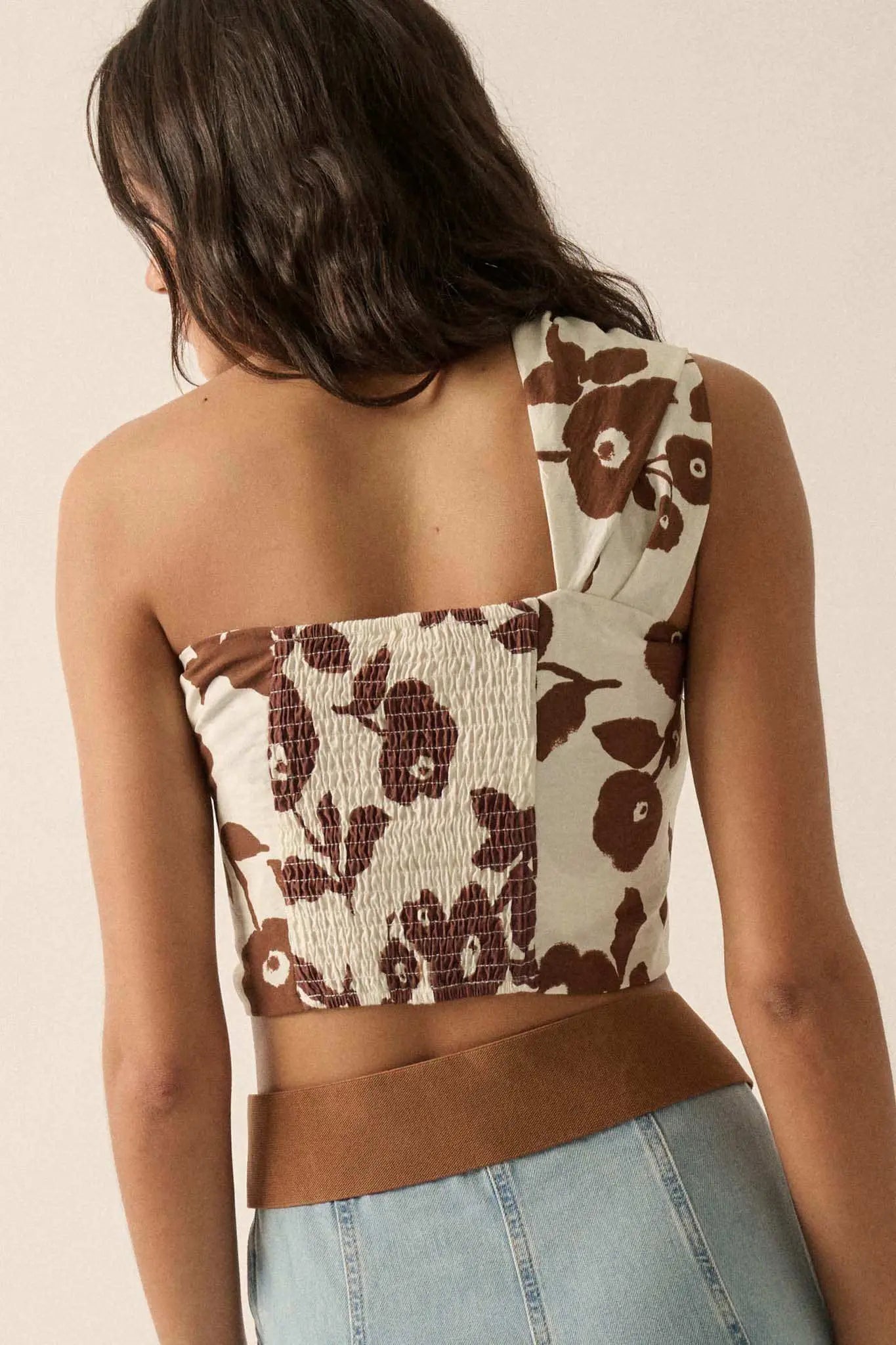 Playful Poppies Floral One-Shoulder Wrap Bandeau Top