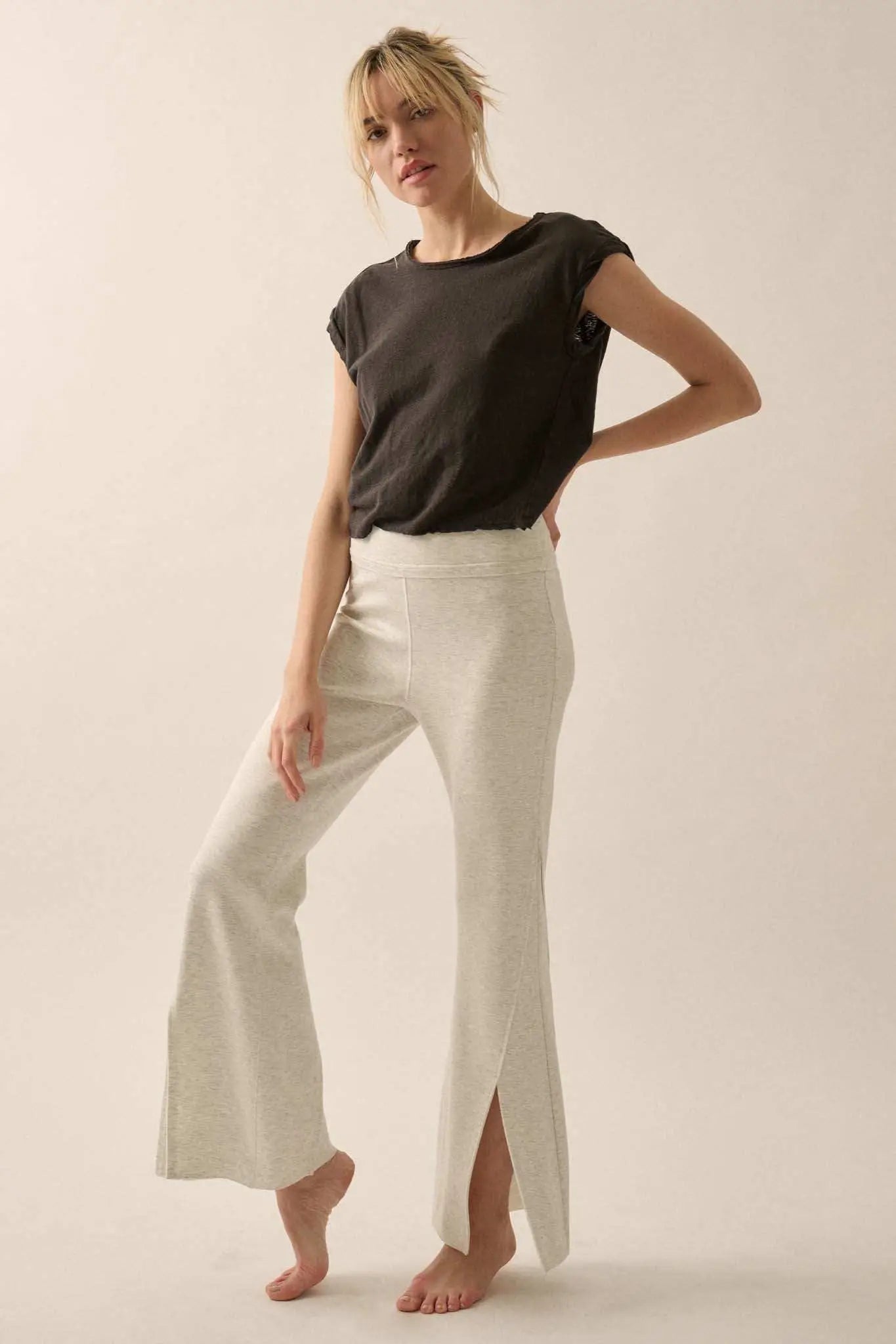 Easy Fit Cropped Raw-Edge Cap-Sleeve Muscle Tee
