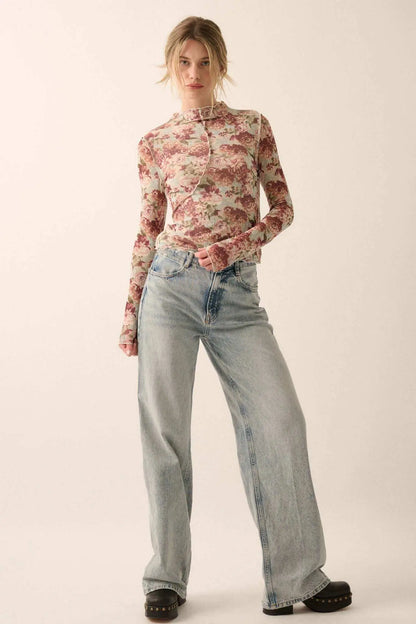 Delicate Blooms Floral Mesh Exposed-Seam Top