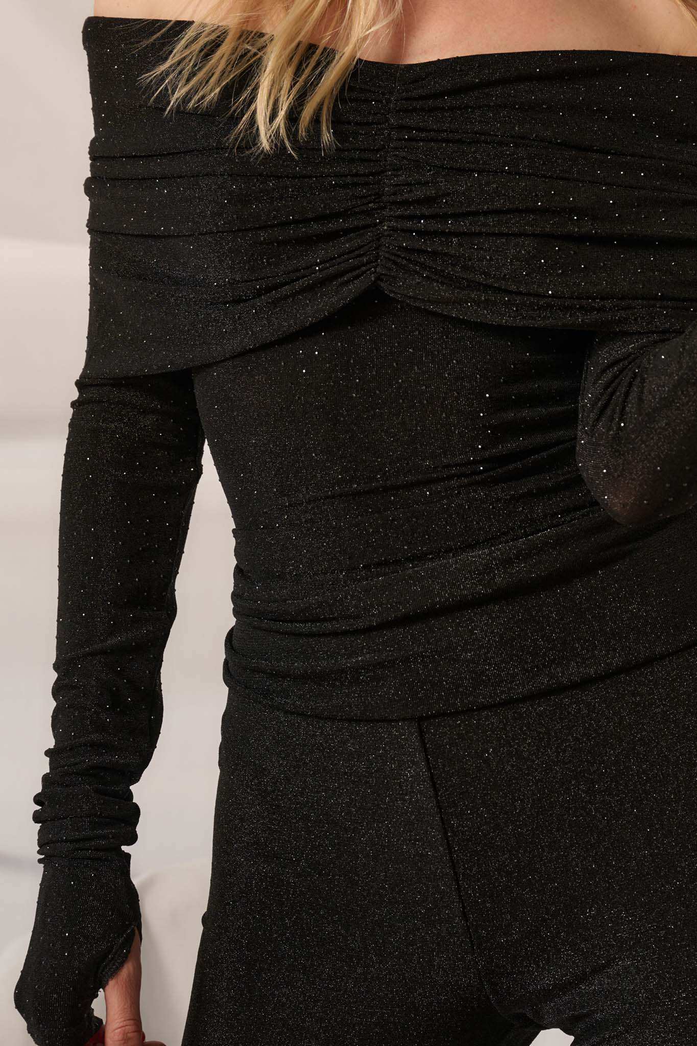 Light Years Studded Metallic Off-Shoulder Top