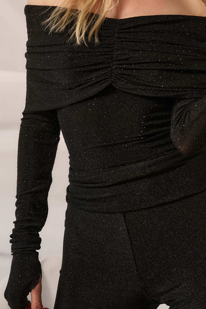Light Years Studded Metallic Off-Shoulder Top