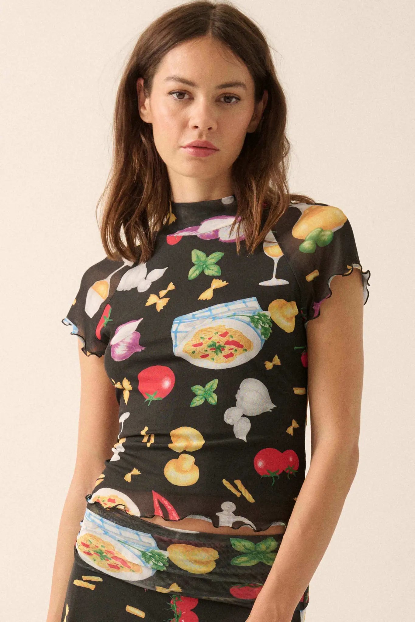 Buon Appetito Printed Mesh Mock-Neck Baby Tee