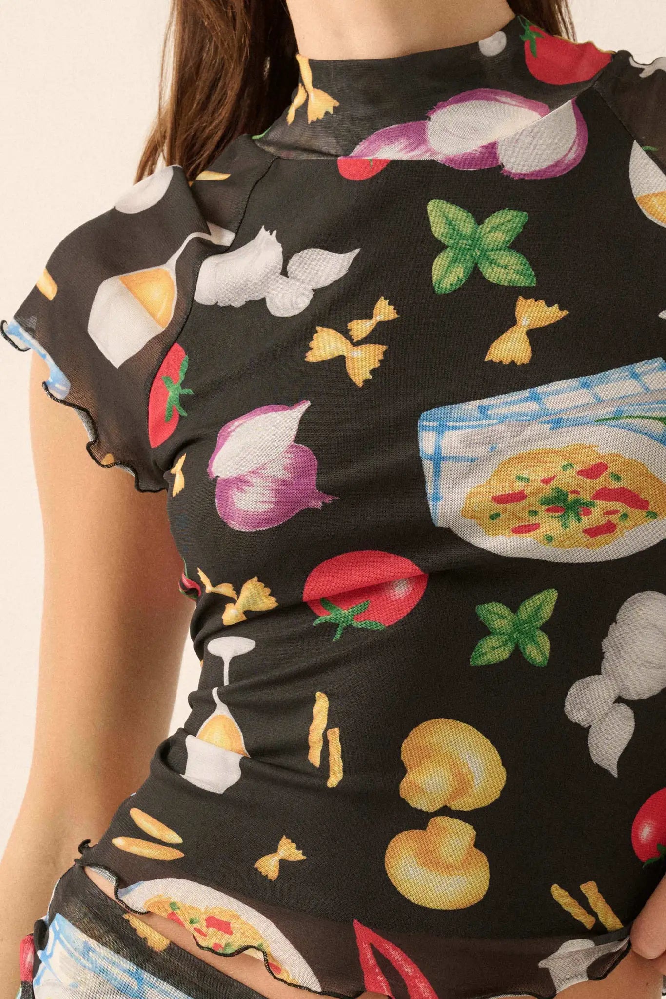 Buon Appetito Printed Mesh Mock-Neck Baby Tee