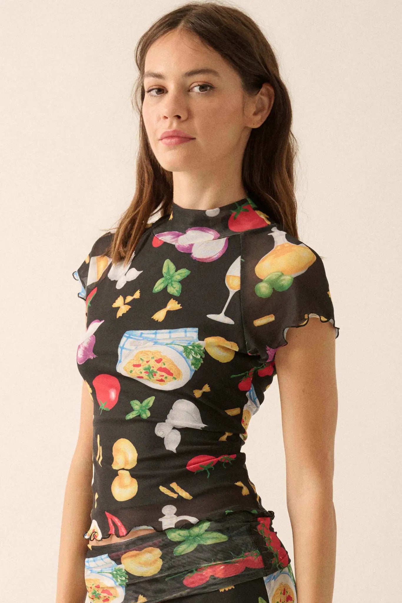 Buon Appetito Printed Mesh Mock-Neck Baby Tee