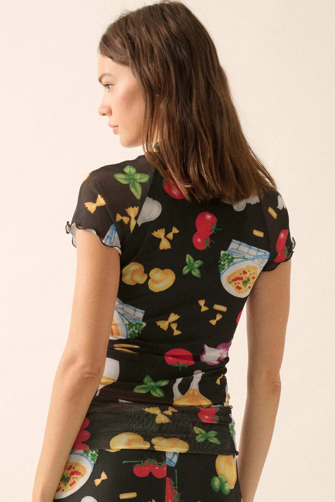 Buon Appetito Printed Mesh Mock-Neck Baby Tee