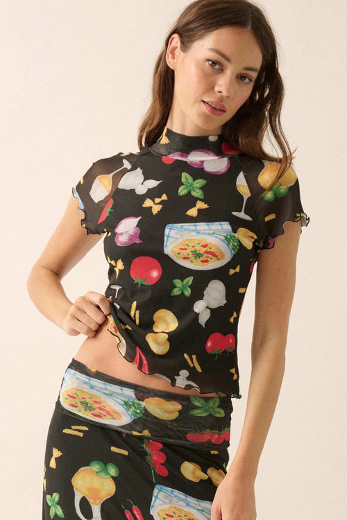 Buon Appetito Printed Mesh Mock-Neck Baby Tee