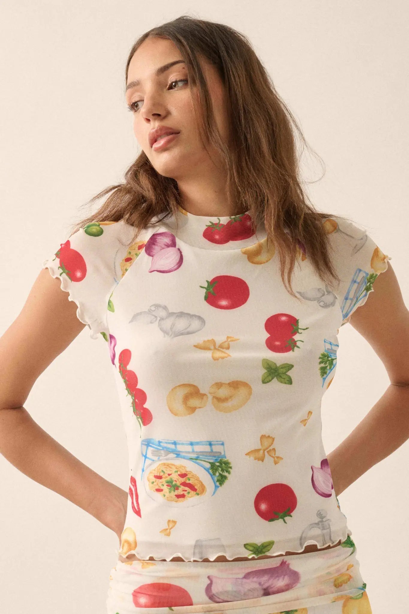 Buon Appetito Printed Mesh Mock-Neck Baby Tee