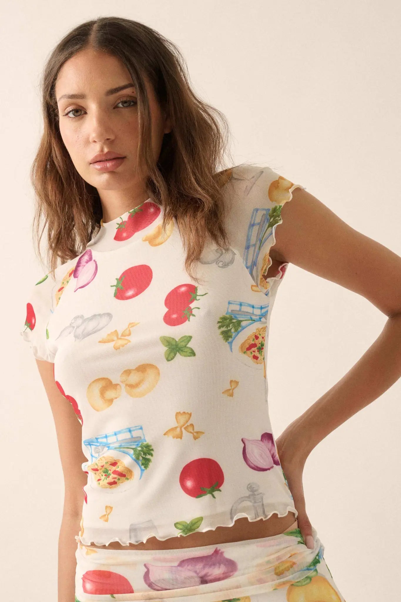 Buon Appetito Printed Mesh Mock-Neck Baby Tee