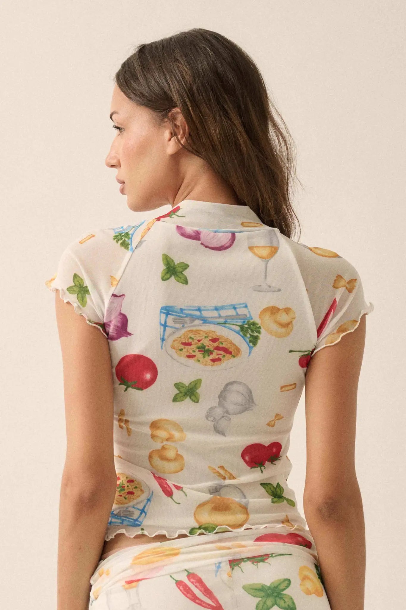 Buon Appetito Printed Mesh Mock-Neck Baby Tee